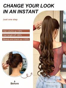 爪形马尾接发，浅棕色，32英寸长，水波纹，耐热纤维合成假发，适合女性、女孩，派对日常使用。 - 黑棕色 - 查看 6