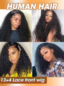 Afro Kinky Curly 13x4 Lace Front Wigs Brazilian Human Remy Hair Transparent Lace Frontal Wig 180% Density Wig Natural Black Suitable For All Women - Natural Black - View 3