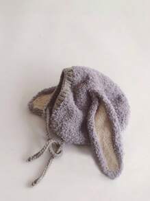 1pc Baby Thickened Plush Camel Colored Hat, Cute Cartoon Long Ear Winter Ear Protection Headwear