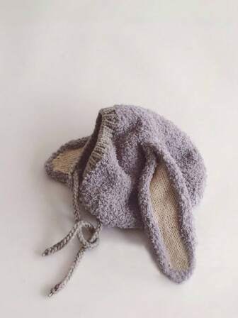 1個嬰兒加厚絨面駝色帽子,可愛卡通長耳朵冬季耳部保護頭饰