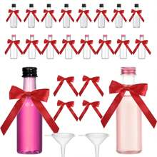 Set de 10/32/2 botellas de vino plásticas vacías decoradas con una cinta roja, con tapa de rosca que no se fuga fácilmente, ligeras y portátiles, se pueden llenar con jugo de frutas/bebidas espirituosas/jengibre/whisky, adecuadas para bodas, fiestas, arte. - Multicolor - Ver 2
