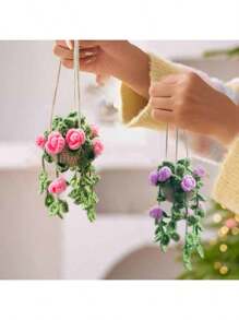 1 pieza Planta de crochet linda para espejo retrovisor de carro/decoración de habitación, accesorio colgante hecho a mano para espejo de carro estilo bohemio, adecuado para mujeres y niñas, decoración estética interior verde del carro, adorno colgante para camión para hombres