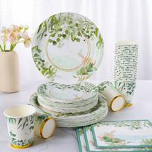 Eukalyptus Blatt Design 18/23 cm Einweg-Geschirr Set, Pappteller, Papierservietten, Pappbecher für Partys, Geburtstage, Party Dekorationsbedarf