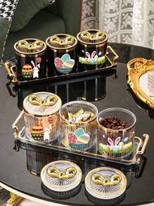 4pcs (3 Jars In 1 Tray) Easter Rabbit Plastic Multifunctional Storage Jar Sealed Jar Living Room Restaurant Kitchen Tray Set For Cereals, Candies, Biscuits, Bread, Suitable For Outdoor Weddings, Parties, Gifts, Birthdays - Multicolor - View 4