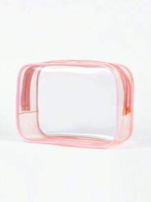 1pc Minimalist Clear Customized Name Cosmetic Makeup Bag For Home & Travel - Pink - View 6