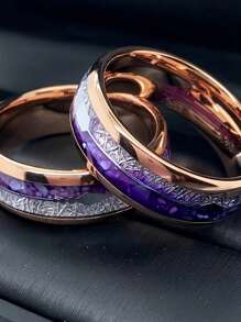 Fashion Rose Gold & Purple Crystal Ombre Splice Gold Arrow Design Ring, Suitable For Wedding Ceremony Wearing