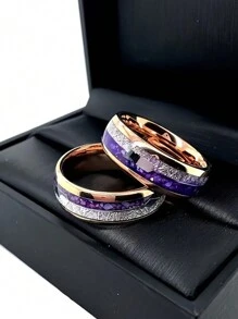 Fashion Rose Gold & Purple Crystal Ombre Splice Gold Arrow Design Ring, Suitable For Wedding Ceremony Wearing