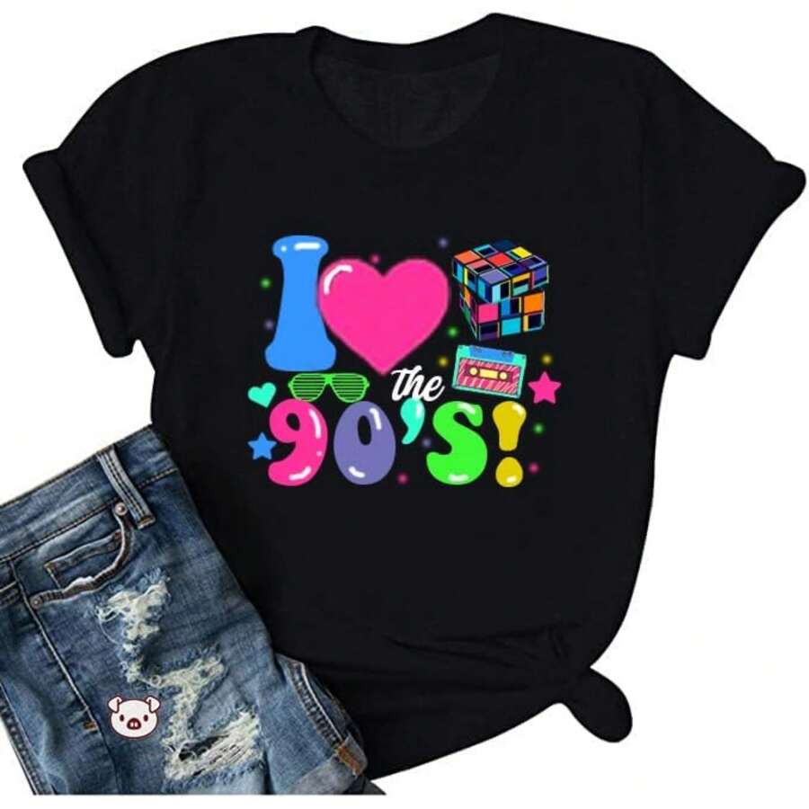 80s Shirt For Women I Love The 80's 90's T Shirts Vintage Music Graphic Tee Novelty In My 80's Era Casual Top - Black - View 1
