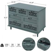 7 Drawers Dresser For Bedroom - Accent Dresser With Hollow Carved Drawers, Wood Chest Of Drawers, Wide Dressers With Drawer For Living Room, Dining Room, Hallway (Green)