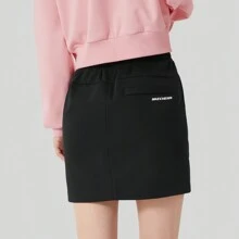 Skechers Colorful Casual Series Heart Print Black Knitted Skirt