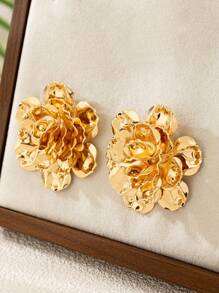 2pcs Set Unique Design Multi-Layer Floral Earrings, Suitable For Women's Daily & Party Wear - Yellow Gold - View 5