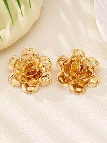 2pcs Set Unique Design Multi-Layer Floral Earrings, Suitable For Women's Daily & Party Wear - Yellow Gold - View 3