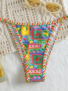 Women's Colorful Printed Vacation Style Hanging Neck Triangle Bikini Two-Piece Set, Suitable For Summer Travel And Vacation - Multicolor - View 4