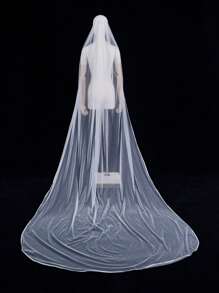 1 层白色缎边新娘头纱，简约婚礼头纱配饰，适合婚礼和派对的新娘头饰 - V21 - 查看 11