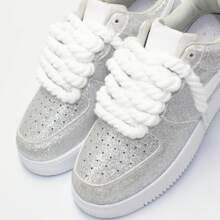 2 pary ręcznie robionych, okrągłych sznurówek o grubości 8 mm/5 mm, w jednolitym kolorze, do trampek i trampek o grubym obcasie, obuwia codziennego, białych butów damskich i męskich - Lina bawełniana biała 8mm+5mm - Zobacz 4