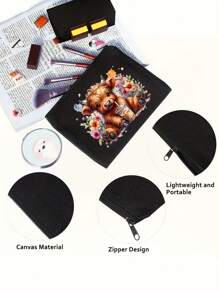 1 件可爱奶茶高地牛印花美容包，大容量轻便拉链收纳袋（拉链方向随机），适合作为男士和女士旅行洗漱包，完美的节日礼物，送给朋友的礼物，波西米亚风