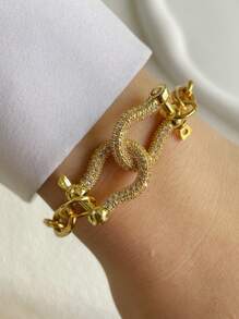 STYLEVER 1pc Gold And Silver Contrasting Bracelet , Rolo Chain ,Chain Lock Bracelet ,Screw Clasp Bracelet,Gold Horseshoe Charm Bracelet,U-Shape Charm Bracelet - Yellow Gold - View 4