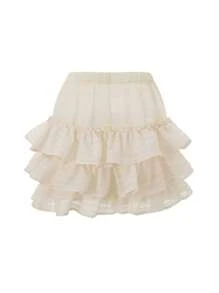 Falda corta de verano para mujer, informal, de color liso, elástica, con volantes, para playa, vacaciones, club, ropa de calle - Albaricoque - Ver 4