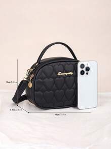 Women's Embroidered Shell Bag, Daily Casual Handbag, Rhombus Pattern Shoulder Bag - Black - View 4