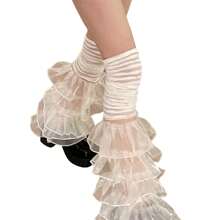 Women's Leg Warmers With Lace And Patchwork Ruffles, Thigh-High Socks, Streetwear Boot Covers - Light Beige - View 2
