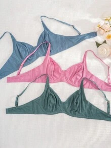 3 件装女士纯色钢圈文胸 - 彩色 - 查看 5
