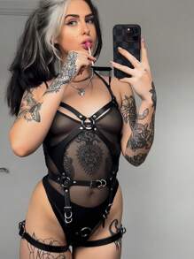 Conjunto de body de una pieza para mujer, conjunto portador de arnés sexy, conjunto de ligas de Body completo con arnés de jaula de Body ajustable elástico para mujer