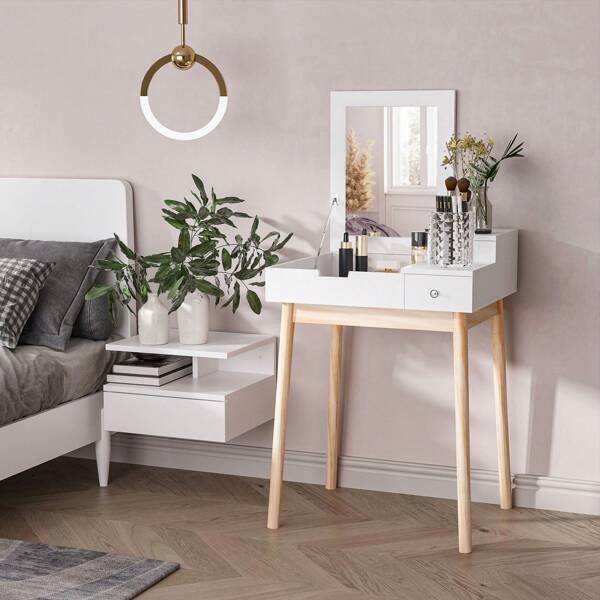  HOMCOM Dressing Table With Flip-Up Mirror, Makeup Desk With 2 Drawers, Vanity Table Writing Desk For Bedroom Living Room, White
