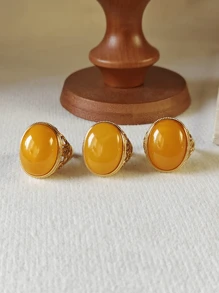 天然波罗的海琥珀戒指大戒圈镶嵌琥珀宝石复古化石树脂配饰带来平静与和平能量礼物送给她和他情侣珠宝