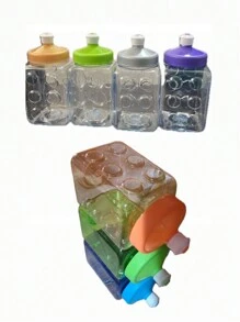 10 Vaso Tipo Bloque Tapa Chupon, 500ml Fiestas Regalo Bautizos Cumpleaños Apilables - Multicolor - Ver 1