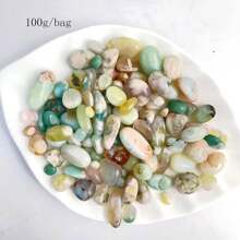 30G 50G 100G/包天然抛光水晶绿花玛瑙碎石樱花玛瑙碎片水晶工艺品鱼缸摆件家居装饰 - Green flower agate - 查看 10