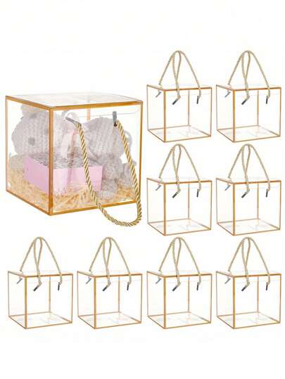 10 件装透明亚克力礼品盒，带涤纶绳，矩形透明展示盒，4.72 英寸 X 4.72 英寸 X 4.72 英寸，适用于圣诞节、生日派对礼品、节日礼品、零售展示、珠宝包装、购物手提袋和包装盒