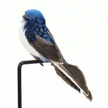 1 件栩栩如生的羽毛鸟人造花卉装饰，自然主题小鸟泡沫与真羽毛