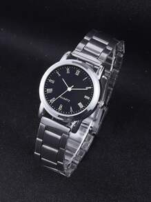 1pc Casual Chic Metal Black Dial Small Quartz Watch, Gift For Kids, Suitable For Ramadan And Daily Wear - Black - View 3