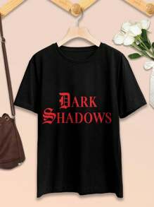 Couples' Dark Shadows Logo T-Shirts - Red Women's Tee Matching Shirts Lover's Tees Gothic Style - Black - View 2