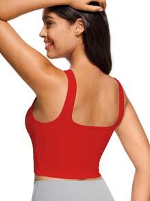 KAHULE Cute Double Layer Seamless Slim Fit Tank Tops Women's Square Neck Sleeveless Crop Tops - Red - View 2