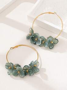 1 Par de aretes de aro con flor de acrílico encantadores para mujeres, adecuados para vacaciones