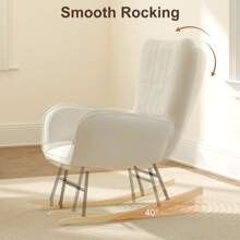 Rocking Chairs For Adults, Teddy Fabric Nursery Rocking Chair Relaxing Recliner Chair Boucle Rocking Chair With Solid Wood Legs High Back Lounge Chairs For Balcony Living Room Bedroom