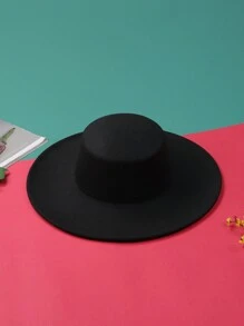 Women's Hats Solid Color Personality Wide Brim Flat Top Design Simple Elegant Formal Top Hat - 黑色 - 查看 7