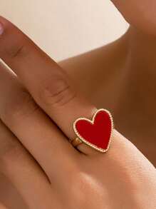 1pc Elegant Versatile Glazed Heart-Shaped Pink Ring, Stylish For Gifting On Valentine's Day, Adjustable Size Suitable For Daily, Party, Music Festival, Wedding, Beach Vacation