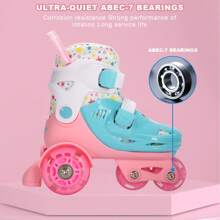 Roller Skates For Boys Girls, 4 Sizes Adjustable Roller Skates For Children With Protective Gear Set, Beginners 6-12 Years Old Light Up Quad Skates Indoor Outdoor Skates, Beginner Roller Skate, Cute And Funny Birthday Gifts For Kids - 粉色 - 查看 6
