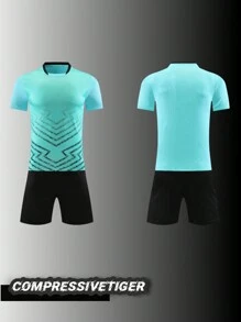 2pcs Personalized Soccer Jersey - Customizable Name And Number Print Short Sleeve T-Shirt + Shorts Co-Ord Dragon Pattern Quick-Drying Sweat-Absorbing Sports Set As Gift