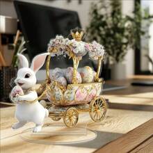 1 pezzo Decorazione in acrilico 2D di coniglio di Pasqua e uova su base, decorazione per casa, caffè, ufficio, tema Pasqua, ideale come regalo per vacanza o compleanno
