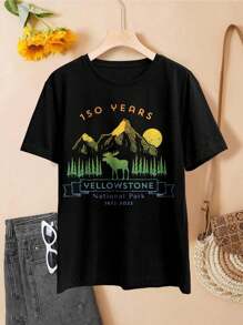 Couples Yellowstone National Park Anniversary T-Shirts For Women - Commemorative Lover's Tee - Black - View 2