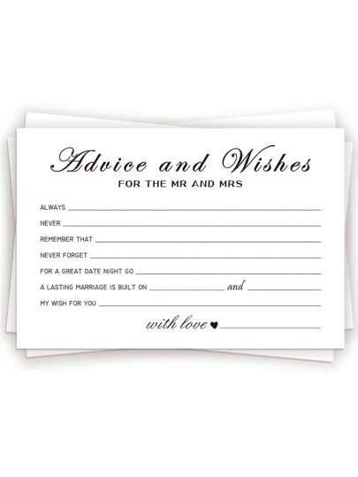 50pcs Blessing Cards For Newlyweds, Including Mr. & Mrs., Bride & Groom, Newly Married Couple, Perfect Wedding Congratulation Cards For Wedding Reception/Bridal Shower Decoration