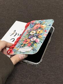 1pc Flip-Cover Floral Oil Painting Print Mobile Phone Case, Book Style Phone Case, Compatible With Apple 11/12/13/14/15/16 Pro Max, Galaxy A05/A15/A25/A35/A53/A54/A55/S23/S24 Ultra Waterproof Shockproof Anti-Fall Scratch Resistant - Clear - View 3