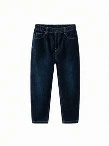 Balabala Boys' Stretchy Denim Pants, Stylish And Comfortable Springwear - Denim Dark Blue - View 2