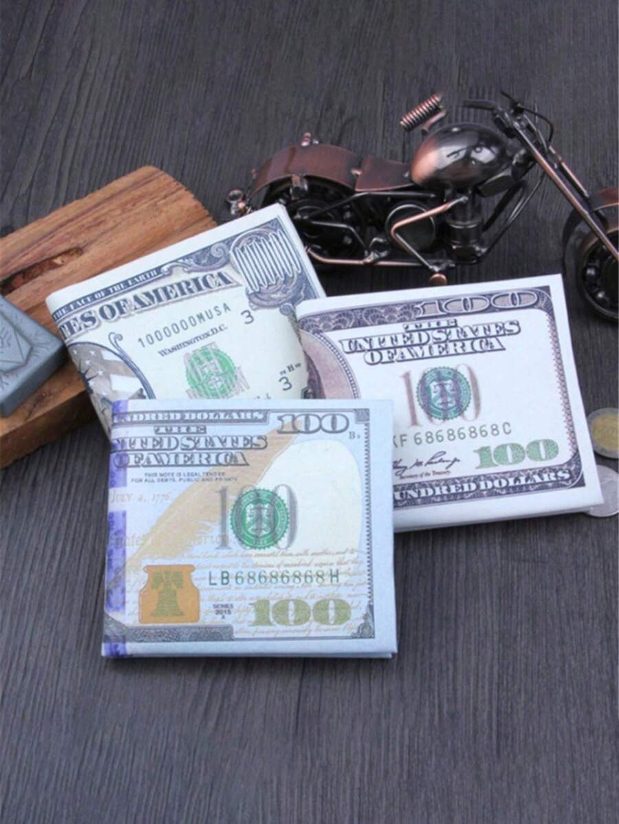 美元图案双折钱包 PU 皮革多卡位信用卡夹拉链钱包硬币男士最佳礼物钱包钱包小钱包男士钱包真皮 - 彩色 - 查看 1