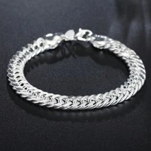 Vòng tay xích vuông bằng bạc Sterling 925 dành cho nam nữ, quà tặng tiệc cưới, trang sức thời trang - Bạc - Xem 2