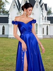 ADYCE 1 件露肩 3D 花卉高腰系带宴会晚礼服、婚礼宾客礼服、正式礼服