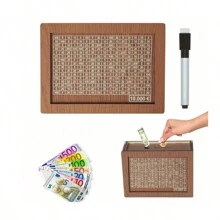 1 Stück Holzzähler Münzspardose - Großer Münzsparschwein für Erwachsene - Münzaufbewahrung bis zu 10.000 Euro mit Zielerfolgsverfolgung - Hochwertige Holzspardose mit Löschstift - Ideales Geschenk für Freunde - Premium Holz Münzbank (Ohne Acrylplatte), (Zufällige Farbe)